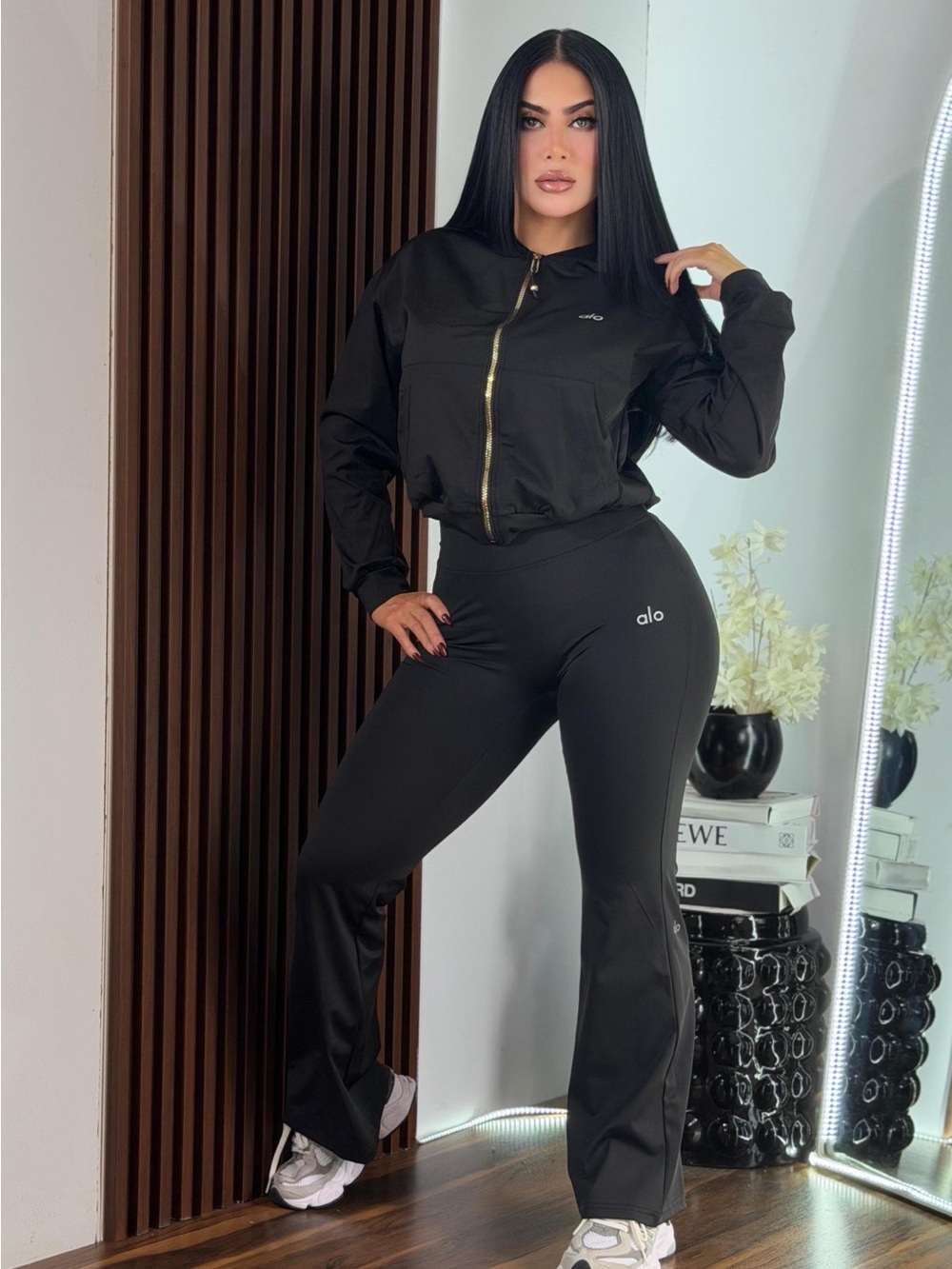ALO Yoga Black High-Rise Flare Track Pants